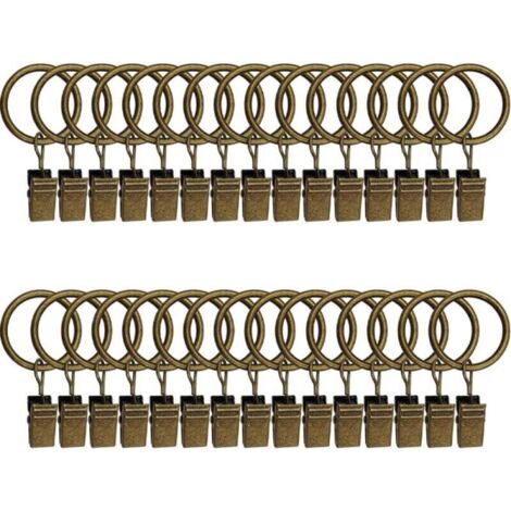 Anneaux de rideaux avec clips métalliques - Convient à toutes les tringles à rideaux - Diamètre intérieur 32 mm - Bronze - 30 pièces