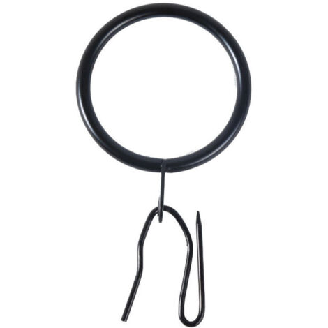 Anneaux de rideaux noir 38 mm (lot de 20) avec crochets intégrés, en acier résistant pour tringles standard