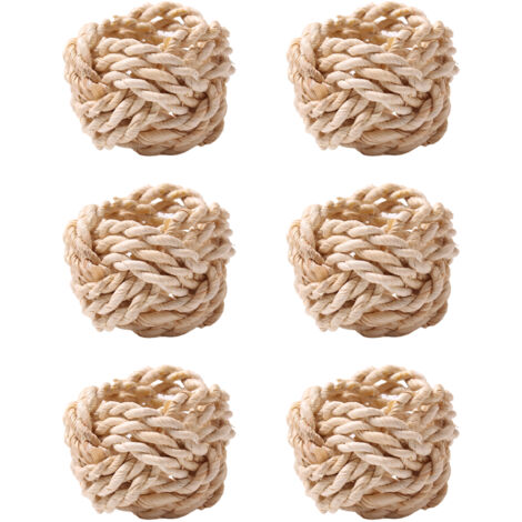 [Anneaux de serviette] [Artisanat naturel] [Boucles de serviette en tissage de chanvre] Décorations de table élégantes pour Thanksgiving, Noël, mariage (lot de 6, couleur brun, dimension 4.5x5cm)