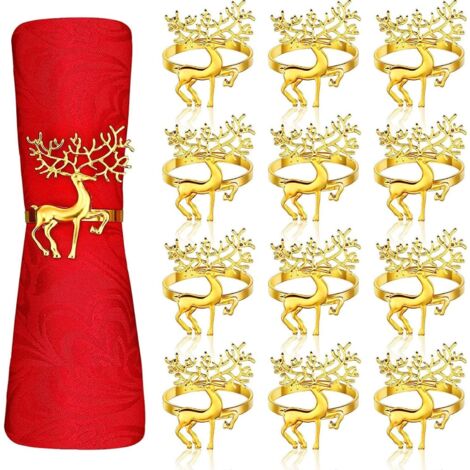 Anneaux de serviette élans dorés 12 pièces, 4 cm, pour décoration de table de Noël, mariage, Thanksgiving et événements festifs