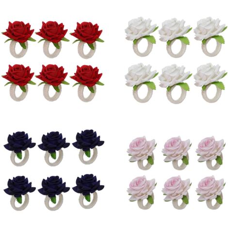 Anneaux de Serviette Fleurs en Soie Artisanaux Lot de 6 Rouge Blanc Bleu Rose 8×6cm Diamètre 4.5cm Décor Table Festifs Réutilisable
