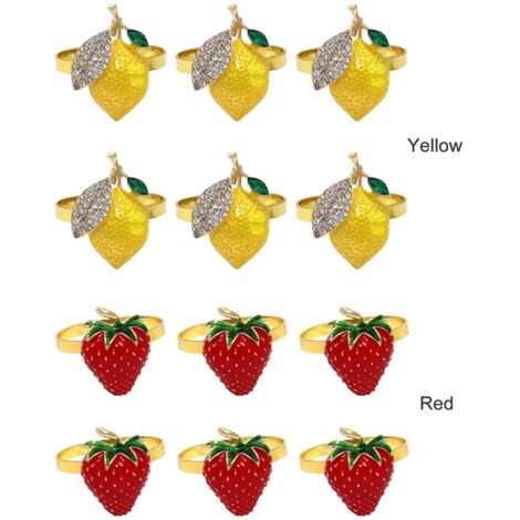Anneaux de serviette Fruits - Alloy - 6 ou 12 pièces - Strawberry & Lemon 3.5/4cm - Décor de table cadeau réutilisable