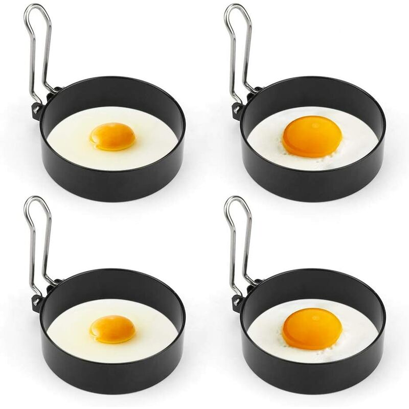 Perlerare - Anneaux d'oeuf antiadhésifs, 4pcs moule à oeufs rond en acier inoxydableen acier inoxydable pour les crumpets d'oeufs au plat et pochés