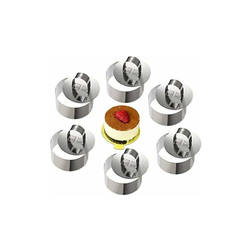 anneaux en acier inoxydable gateau cercle moule à cake avec poussoir, 8 cm de diamètre, lot de 6 round fei yu