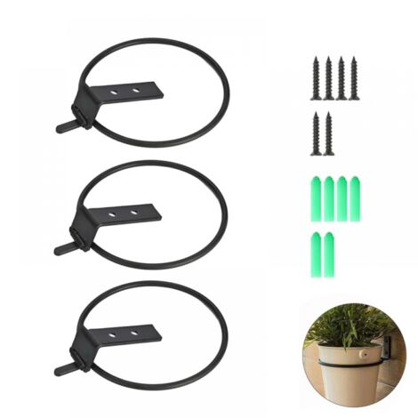 Lot De 6 (ou 8) Supports Muraux Pour Pots De Fleurs - Anneau Pliable Noir 15cm - Avec Vis Et Chevilles