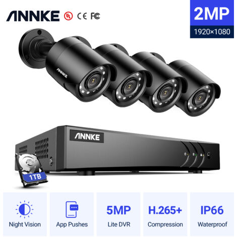 ANNKE 1080P HD TVI IR Night Vision Bullet Security Camera Surveillance System 4Camera 3K HD 5 in 1 H.265+ Video Security System CCTV Kit - 1TB HDD