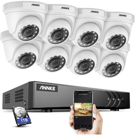 ANNKE 1080p kabelgebundenes Outdoor-Überwachungskamera-Set, 5 MP Lite DVR mit 1 TB Festplatte und 8 x 2 MP wasserdichten CCTV-Kameras, Personen-/Fahrzeugerkennung, Fernzugriff, E-Mail-Alarm