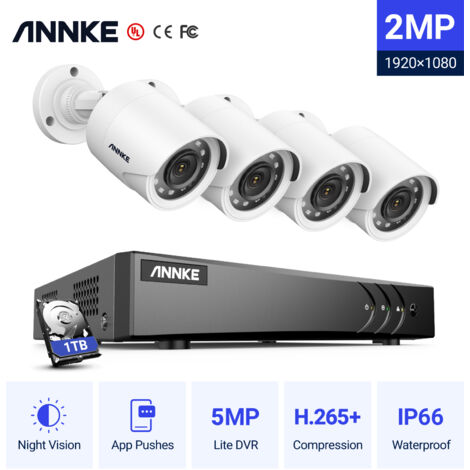 ANNKE 1080P Smart IR Night Vision TVI HD Bullet Security Camera 4Camera H.265+ 3K HD Video Recorder Video Security Kit - 1TB HDD