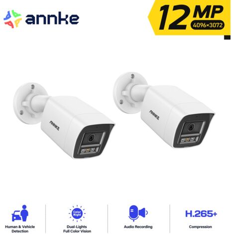 ANNKE 12MP 2PCS Outdoor Security Cameras, Color Night Vision, Motion Detection,Remote Access