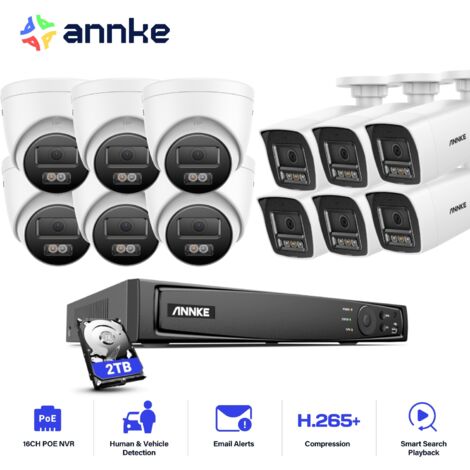 ANNKE 12MP Außenbereich Videoüberwachungssets,16 Kanäle NVR mit 12X 12MP PoE Kamera Farbnachtsicht APP/PC Fernbedienung 6 Tower+6 Bullet,2TB HDD