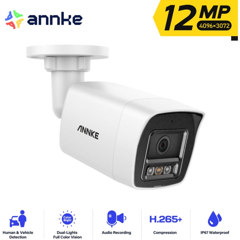 Annke - 12MP caméra caméras de Surveillance extérieure détection intelligente des personnes et des véhicules, Vision nocturne couleur