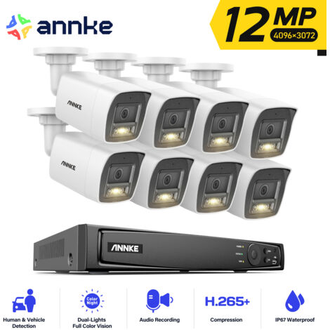 ANNKE 12MP PoE Kits de videovigilancia,8pcs Cámaras Exterior Seguridad,Detección Movimiento,Grabación 24/7 Vision Nocturna