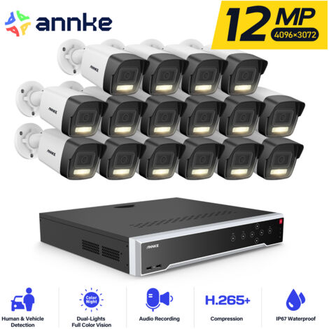ANNKE 12MP PoE Überwachungskamera Aussen,32 Kanäle NVR mit 16 POE Kameras,Nachtsicht, Bewegungserkennung,APP/PC-Fernbedienung,24/7 Aufnahme