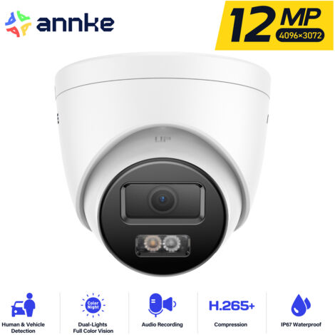 ANNKE 12MP POE Überwachungskamera, Personen Fahrzeugerkennung, Farb-Nachtsicht, H.265+, 24/7 Videoüberwachung
