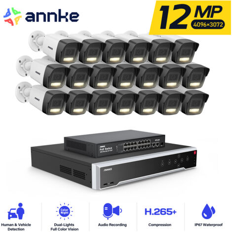 ANNKE 12MP PoE Wired Video Surveillance Kit 32CH NVR 20×Smart Cameras Dual IR Lights Night Vision, Email Alert, APP/PC Remote Control Outdoor Security Camera Kit
