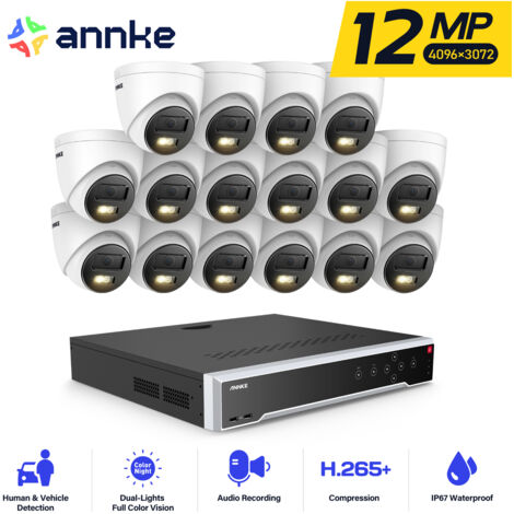 ANNKE 12MP Überwachungskamera Set Aussen,32 Kanäle NVR mit 16 POE Kameras,Bewegungserkennung,Nachtsicht,24/7 Aufnahme