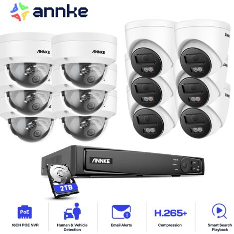 ANNKE 12MP Videoüberwachungsset Aussen,16 Kanäle NVR mit 12X 12MP PoE Kamera Farbkameras Nachtsicht Remote App/PC Überwachungskameraset 6 Dôme+6 Tower,2TB HDD