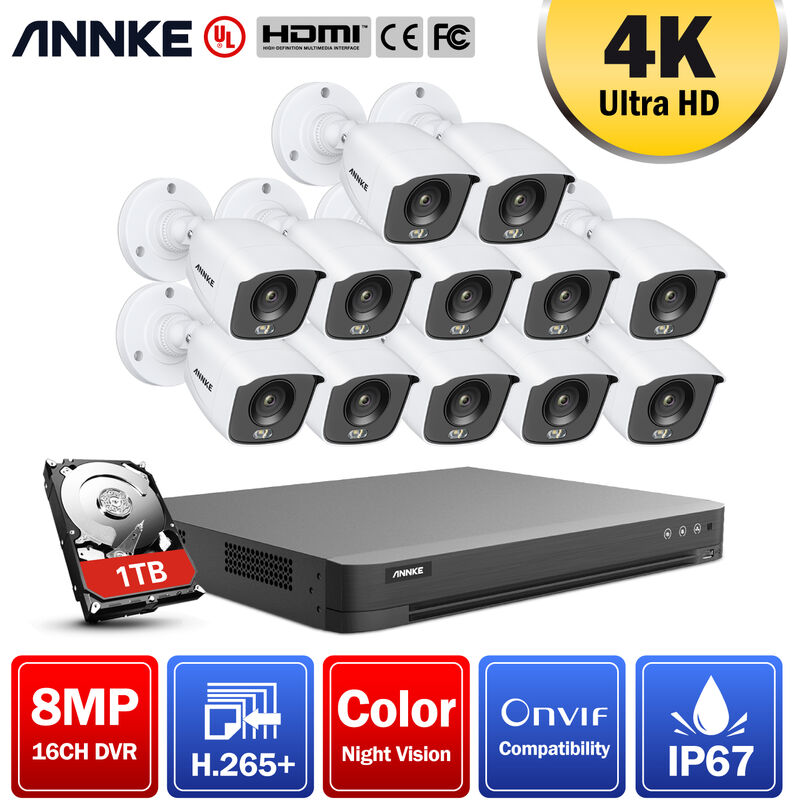 

16 canales 4K Ultra HD DVR CCTV Sistema de cámara de seguridad con visión nocturna a todo color 4K ONVIF para exteriores interiores Kits de