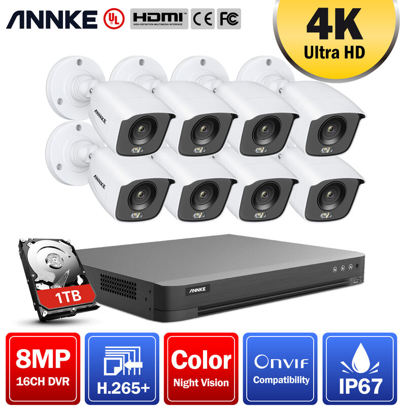 

ANNKE 16 canales 4K Ultra HD DVR CCTV Sistema de cámara de seguridad con visión nocturna a todo color 4K ONVIF para exteriores interiores Kits de