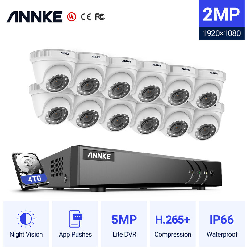 

ANNKE 16 Canales 5MP 5 en 1 DVR Sistema de cámara de seguridad con 1080P HD Cámara de vigilancia CCTV con cable para el hogar Kits de videovigilancia