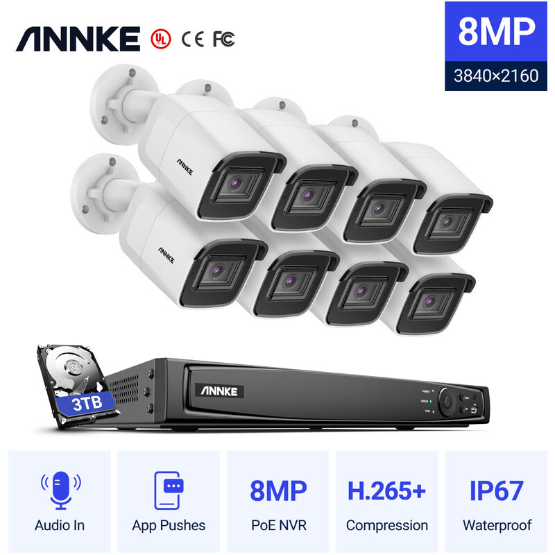 

Annke - 16 canales 8MP 4K Ultra HD PoE ONVIF NVR CCTV Sistema de cámara de seguridad con cámara IP HD con cable 4K para exteriores Admite tarjeta TF