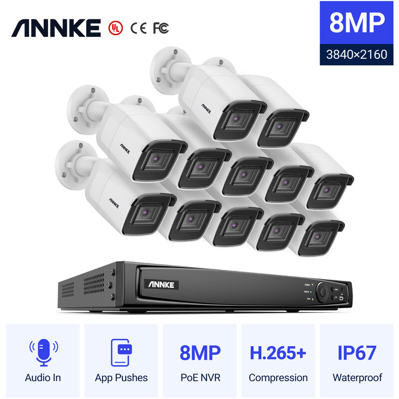 

ANNKE 16 canales 8MP 4K Ultra HD PoE ONVIF NVR CCTV Sistema de cámara de seguridad con cámara IP HD con cable 4K para exteriores Admite tarjeta TF de