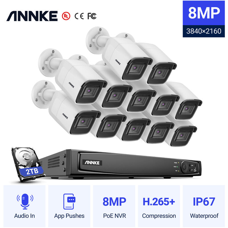 

ANNKE 16 canales 8MP 4K Ultra HD PoE ONVIF NVR CCTV Sistema de cámara de seguridad con cámara IP HD con cable 4K para exteriores Admite tarjeta TF de