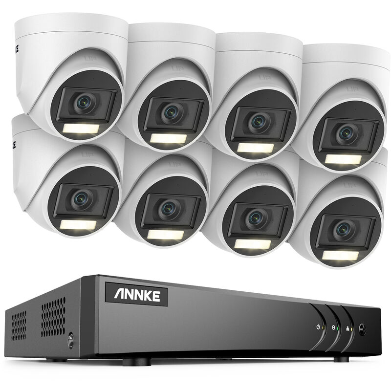 16 Channel 3K Analog 5MP DVRx8 pcs 3K (5MP) Dual Light Analog Camera with Mic, d-wdr, Smart Dual Light, 30m ir Night Vision, No hdd - Annke