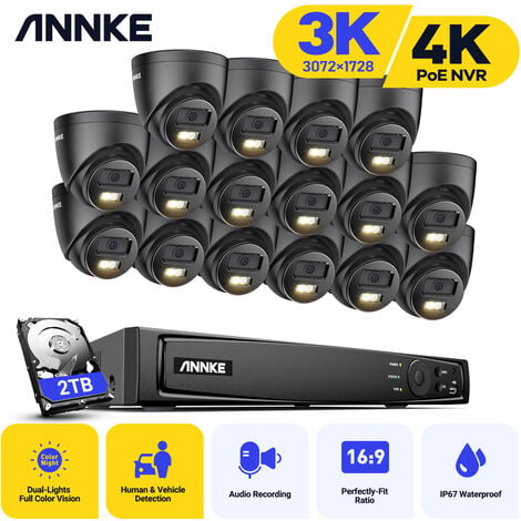 16 Channel 4K PoE Security Camera System 16CH 4K NVR and 12 Outdoor 6MP  Dome PoE IP Cameras with 4TB HDD