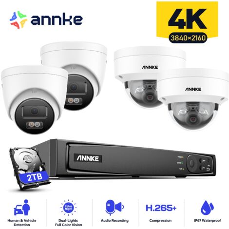 ANNKE 16CH 4K PoE Security Camera System, 8MP 4 Dome + 4 Dome Outdoor Surveillance Camera Night Vision, 2TB