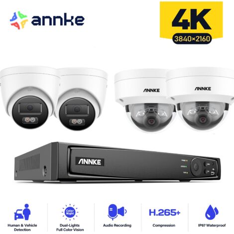 ANNKE 16CH 4K PoE Système de Caméras de Sécurité,8MP 4 Dome+ 4 Dome Caméra de Surveillance Extérieure Vision Nocturne