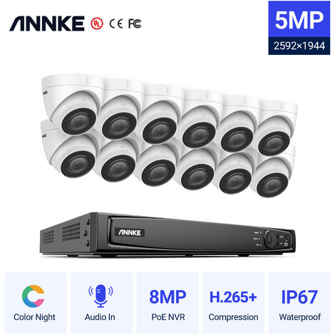 ANNKE 16CH POE CCTV Security Systems Network Super HD PoE 5MP 12PCS Cameras ﾖ 0TB Hard Drive