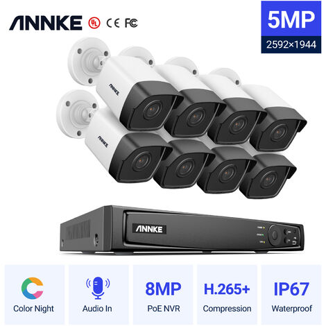 ANNKE 16CH POE CCTV Security Systems Network Super HD PoE 5MP 8 Camera ﾖ 0TB