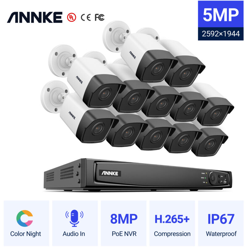 

ANNKE 16CH Sistema de seguridad de red Super HD PoE 5MP 12 Cámaras Estilo A - sin disco duro