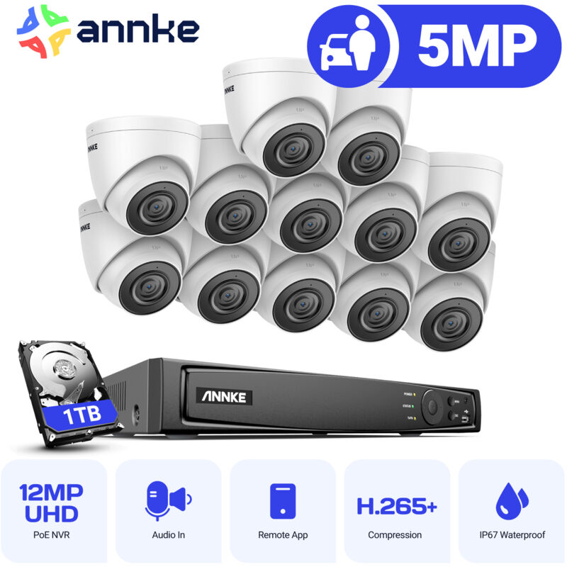 

ANNKE 16CH Sistema de seguridad de red Super HD PoE 5MP 12 Cámaras Estilo A - 1TB