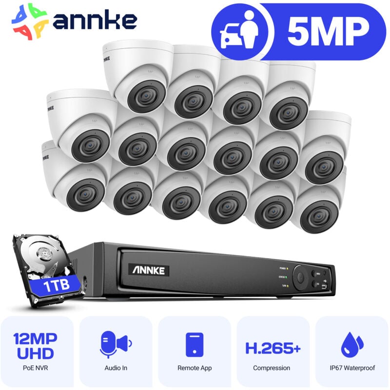 

ANNKE 16CH Sistema de seguridad de red Super HD PoE 5MP 16 Cámaras Estilo A - 1TB