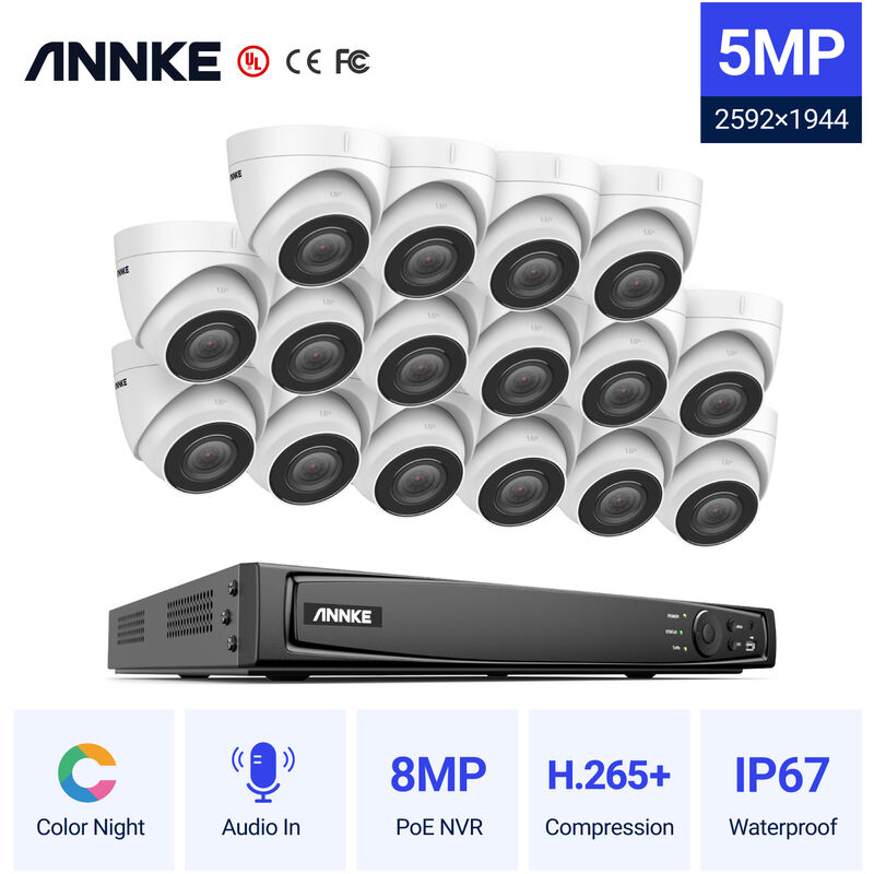 

ANNKE 16CH Sistema de seguridad de red Super HD PoE 5MP 16 Cámaras Estilo B - sin disco duro