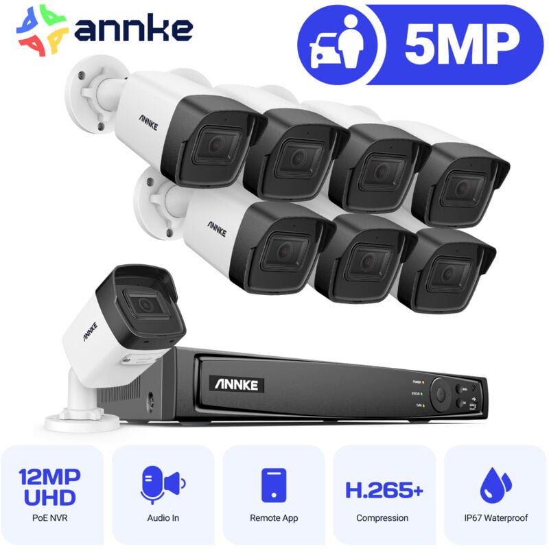 

Annke - 16CH Sistema de seguridad de red Super HD PoE 5MP 8 cámaras estilo A - sin disco duro