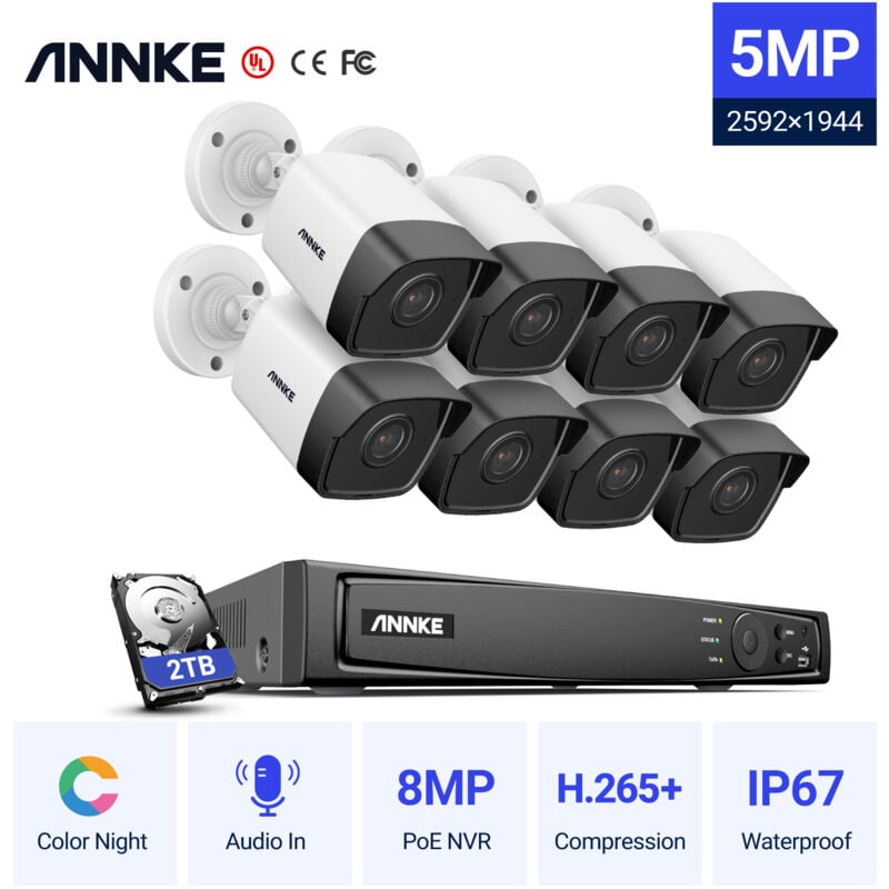 

ANNKE 16CH Sistema de seguridad de red Super HD PoE 5MP 8 cámaras estilo A - 2TB