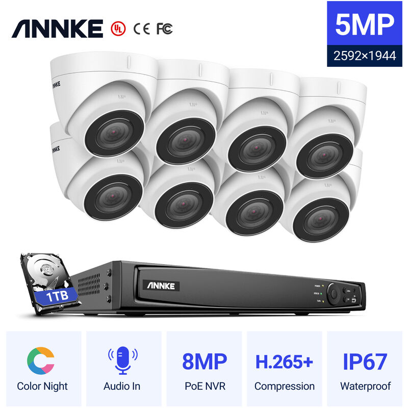 

ANNKE 16CH Sistema de seguridad de red Super HD PoE 5MP 8 Cámaras Estilo B - 1TB