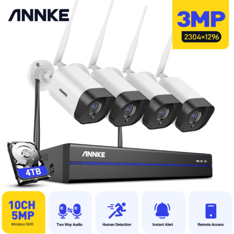 ANNKE 2K Super HD 8 Channel WiFi NVR Security System, Built-in Mic, Human Recognition, 4 Cameras ,Works with Alexa - 4TB HDD