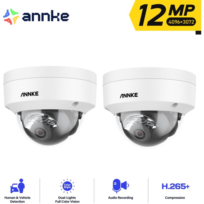 Annke - 2pcs 12MP Dôme Caméra Surveillance Interieur Extérieure Couleur Vision Nocturne Détection Personne/Véhicule Accès Distance