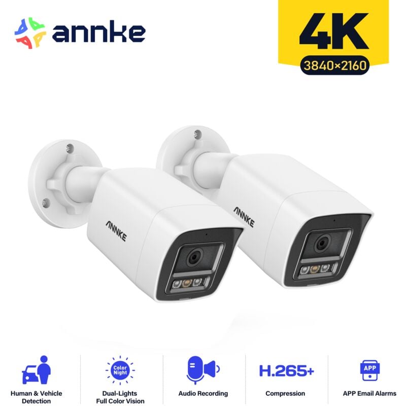 ANNKE 2pcs 4K Balle Caméra Surveillance Interieur Extérieure avec Détection Personne/Véhicule,Couleur Vision Nocturne Accès Distance