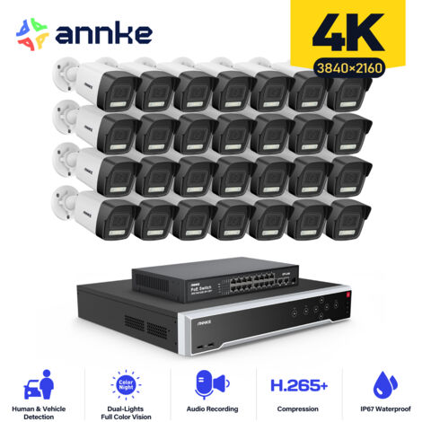 ANNKE 32 Kanal Überwachungskamera Aussen Set mit 28 PoE IP Kamera Nachtsicht, Bewegungserkennung, IP67