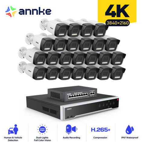 ANNKE 32CH NVR Outdoor Video Surveillance Kit 24×Cameras Email Alert, Night Vision, Motion Detection, Wired Surveillance Camera Security System APP/PC Remote