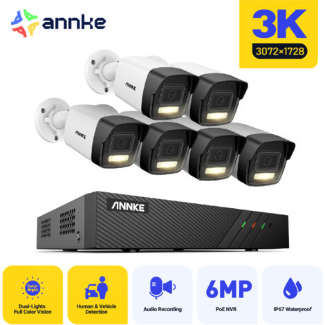 ANNKE 3K 8 Channel 6 Cameras PoE Security System, 30721728 Resolution, Human & Vehicle Detection, Built-in Microphone, IP67  - NO HDD
