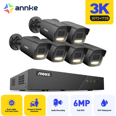 ANNKE 3K 8 Channel 6 Cameras PoE Security System, 30721728 Resolution,Built-in Microphone, Human & Vehicle Detection,IP67  - NO HDD