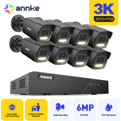 ANNKE 3K 8 Channel 8 Cameras PoE Security System, 30721728 Resolution,Color & IR Night Vision,Built-in Microphone Human & Vehicle Detection- NO HDD