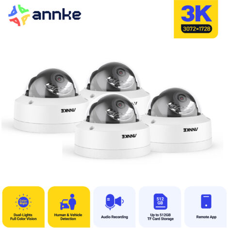 ANNKE 3K PoE Caméra de sécurité extérieure vision nocturne couleur IP67 détection de mouvement,4PCS