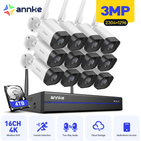 ANNKE 3MP 16CH WiFi Surveillance Camera Smart Human Detection Night Vision 4TB